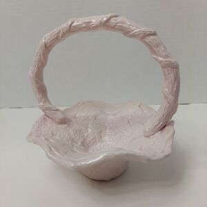 Ceramic Woven Basket w Handle Pottery Easter Pale Pink Signed EW Cottagecore
